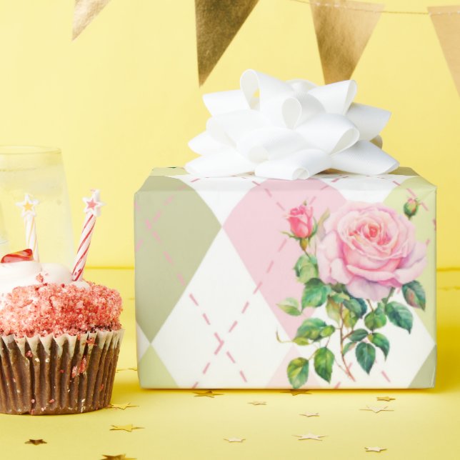 Papel de envolver de regalo de flor Rosa botánico (Fiesta de cumpleaños )