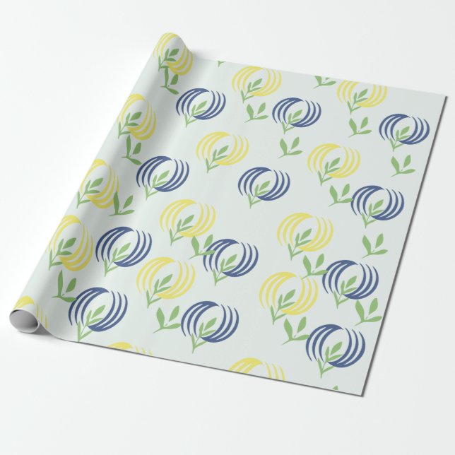 Papel de envolver de regalo floral azul y amarillo (Desenrollado)