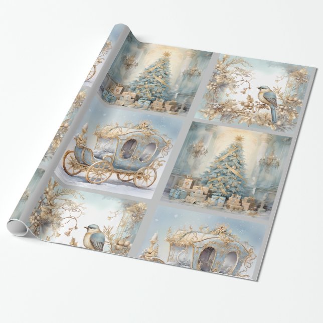Papel de envolver elegante azul y dorado (Desenrollado)