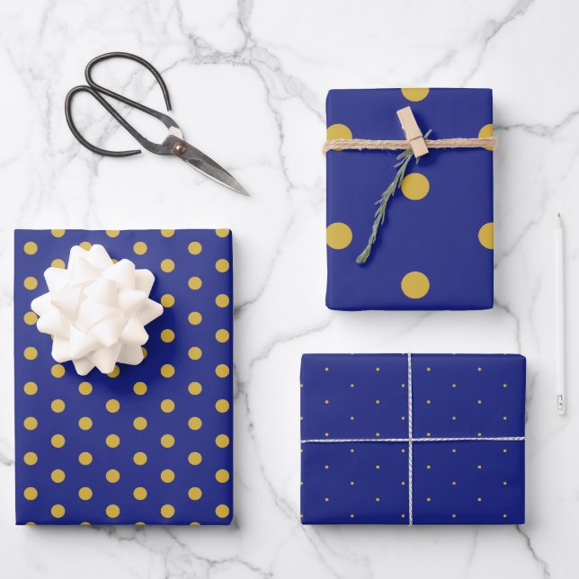 Papel de envolver elegante de la Marina Gold Polka (Anverso)