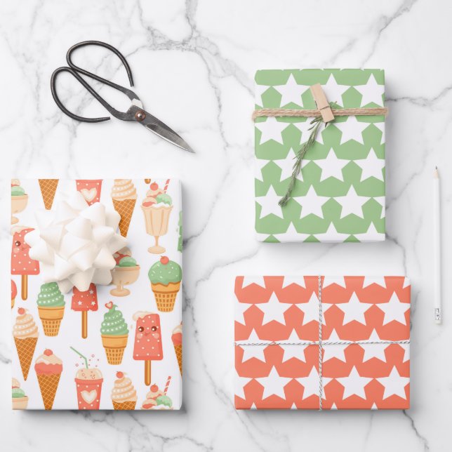 Papel de envolver estrellas de helado Set de 3 (Anverso)