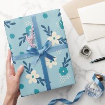 Papel de envolver floral azul y Verde azulado