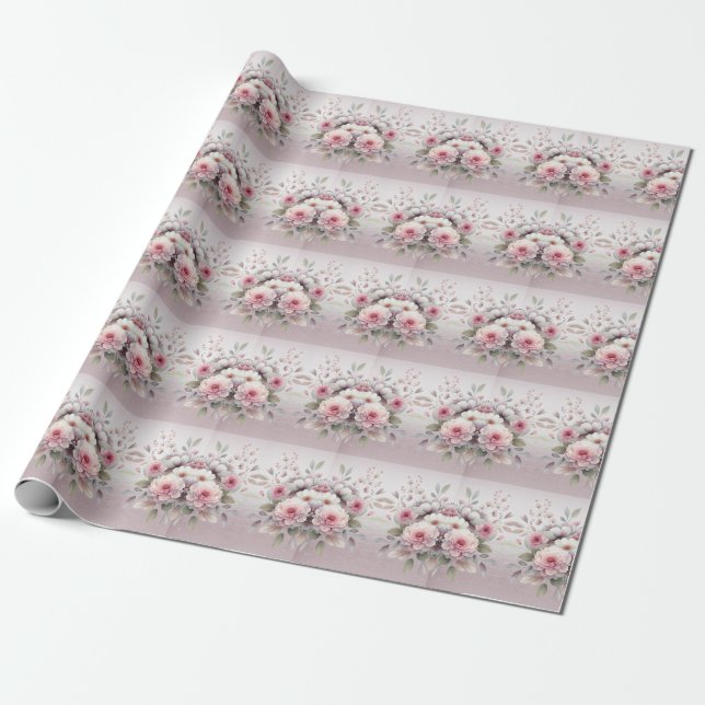 Papel de envolver floral blanco rosa moderno (Desenrollado)