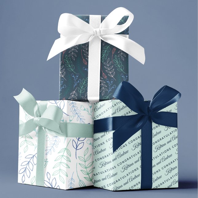 Papel de envolver floral de felicitación hojas (Celebrate a special couple with these personalized wrapping paper sheets! )