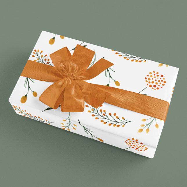 Papel de envolver floral naranja hojas planas jueg (Celebrate someone special with this beautiful botanical wrapping paper set! )
