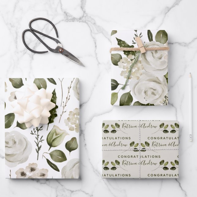 Papel de envolver floral para boda, hoja plana, ju (Anverso)