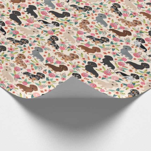 Papel de envolver florales dachshund (Esquina)
