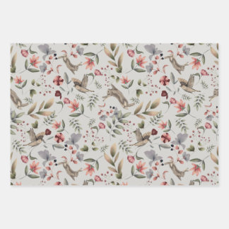 Papel de envolver flores y aves