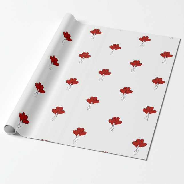 Papel de envolver globos del corazón rojo (Desenrollado)