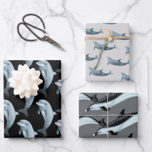 Papel de envolver gris negro con patrón de delfín