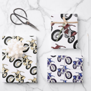 Papel de envolver moto de cross verde, rojo y azul
