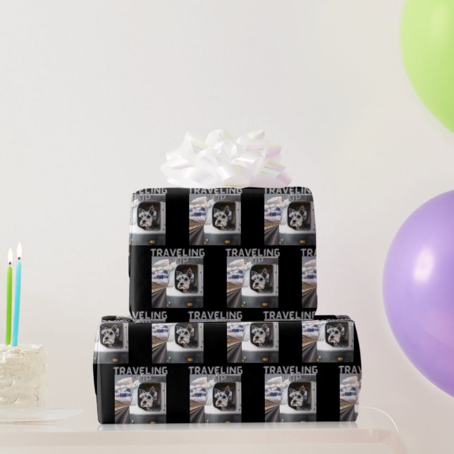 Papel de envolver negro para el perro Schnauzer (Regalos de fiesta)