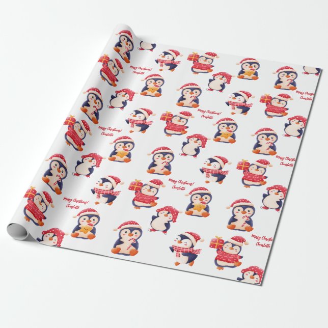 Papel de envolver nombre pingüino de navidades (Desenrollado)