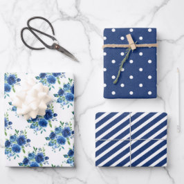 Papel de envolver para boda de flores azul marino 