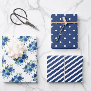 Papel de envolver para boda de flores azul marino 