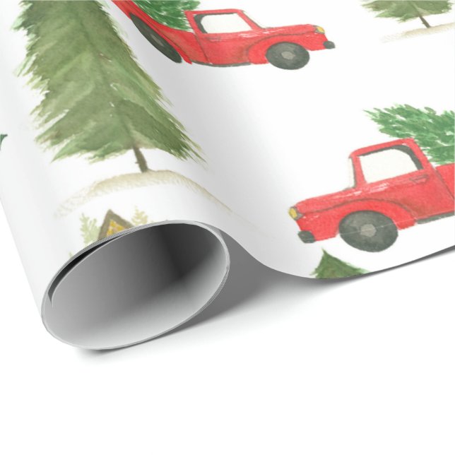 Papel de envolver para Navidad en coche rojo (Esquina del rollo)