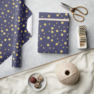 Papel de envolver puntos de Moda dorada azul de la