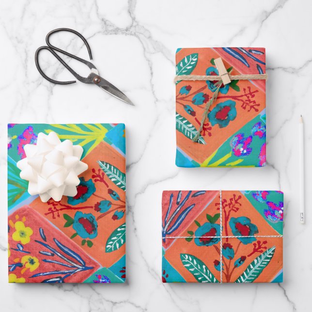 Papel de envolver ramo floral de patchwork (Anverso)