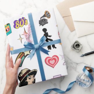 papel de envolver regalo de cumpleaños retro, fami