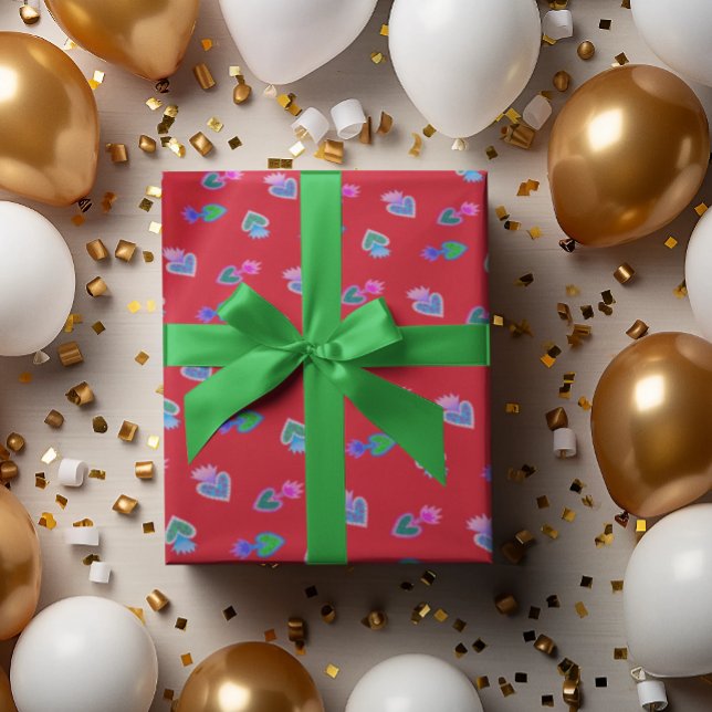 Papel de envolver rojo del corazón sagrado del art (Sacred Hearts of Mary on a red background are beautiful for Christmas!)