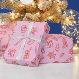 Papel de envolver rosa y rojo para Navidades dibuj