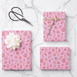 Papel de envolver rosa y rojo para Navidades dibuj