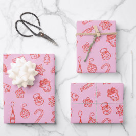 Papel de envolver rosa y rojo para Navidades dibuj