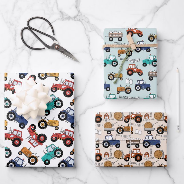 Papel de envolver tractores, papel de regalo de gr (Anverso)