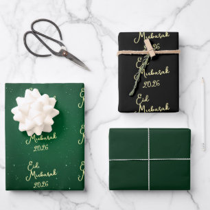 Papel de envolver verde elegante 'Happy Eid Mubara