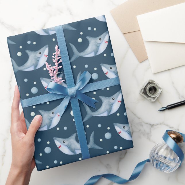 Papel de envolvimiento azul de la marina de tiburó (Regalar)