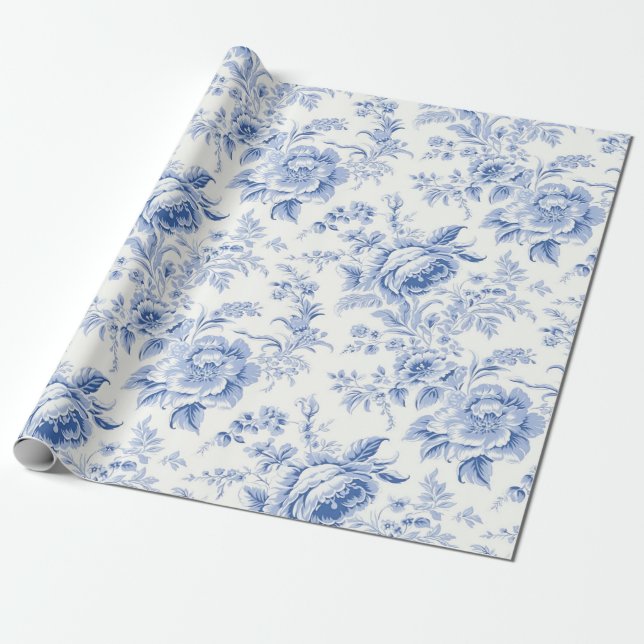 Papel de envolvimiento azul del inodoro floral fra (Desenrollado)
