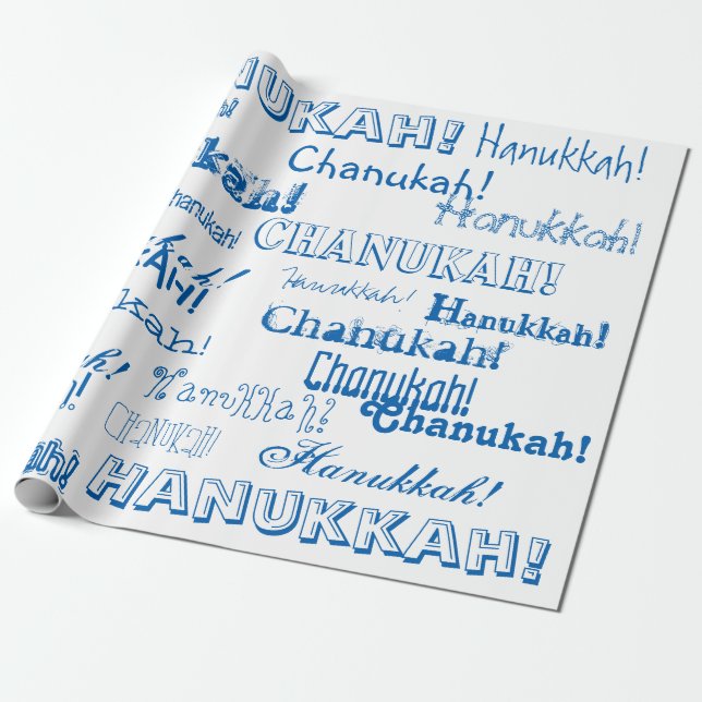 Papel de envolvimiento azul y blanco Chanukah O' H (Desenrollado)