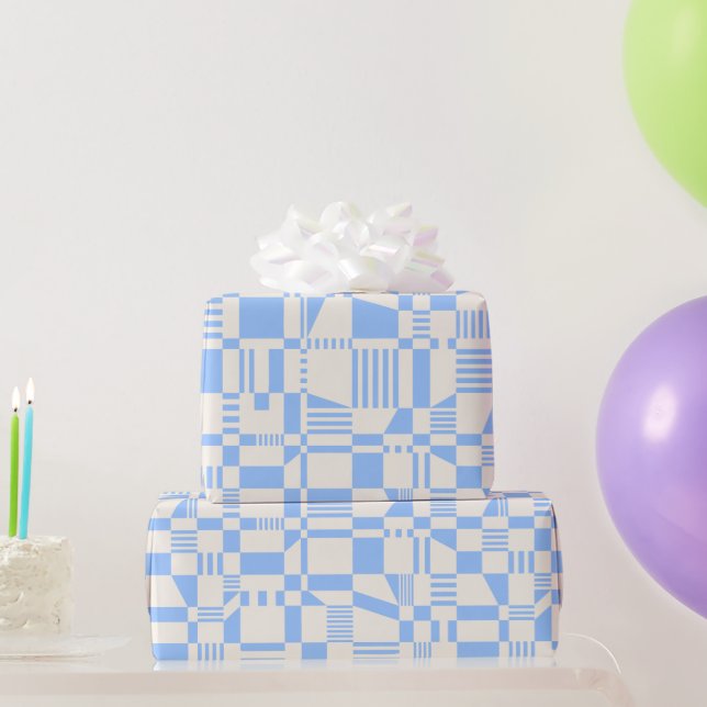 Papel de envolvimiento azul y blanco divertido con (Regalos de fiesta)