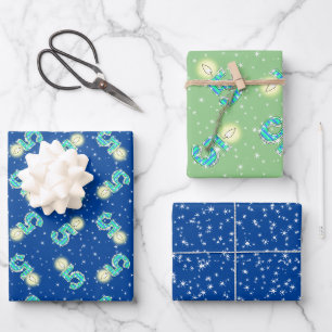 Papel de envolvimiento azul y verde para los 5 año