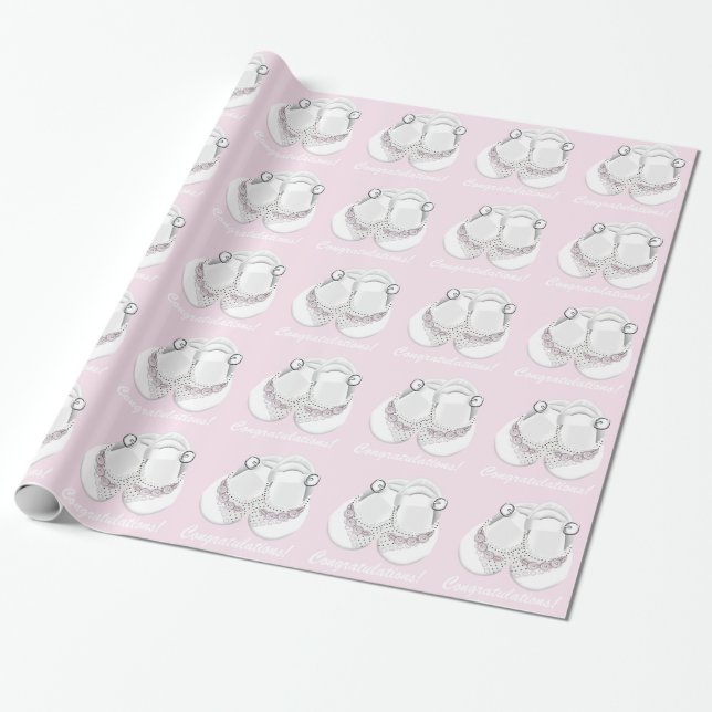Papel de envolvimiento Baby Shower para bebés rosa (Desenrollado)