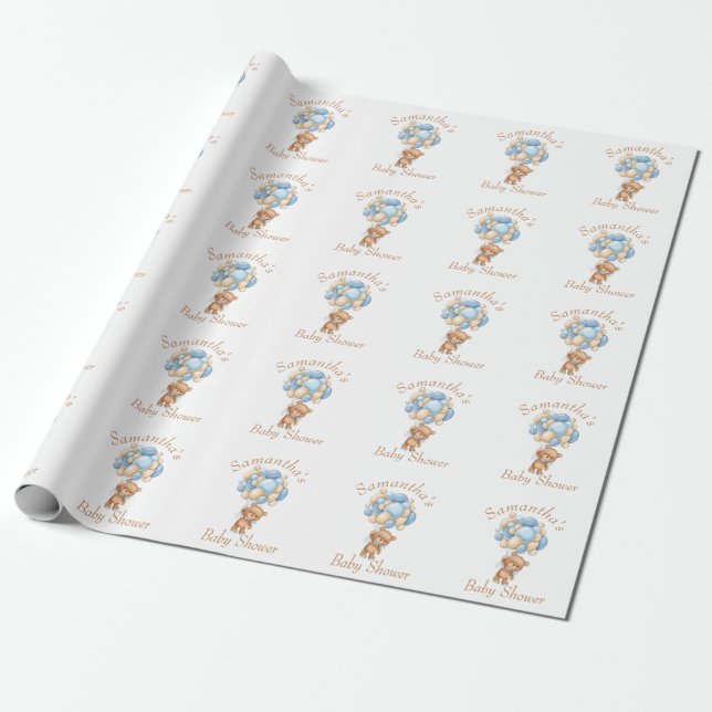 Papel de envolvimiento Baby Shower Teddy Bear Boy (Desenrollado)