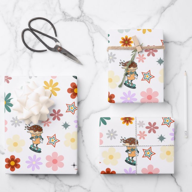 Papel de envolvimiento blanco Groovy Vintage Retro (Anverso)