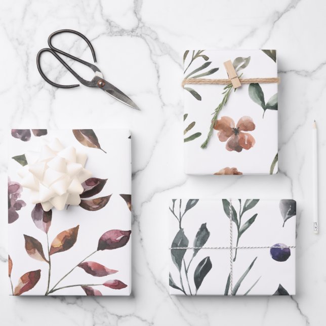 Papel de envolvimiento botánico de otoño conjunto  (Anverso)