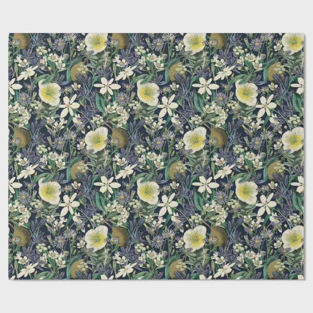 Papel de envolvimiento botánico floral medianoche (Superficie plana)
