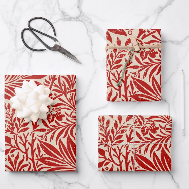 Papel de envolvimiento botánico rojo vintage (Anverso)