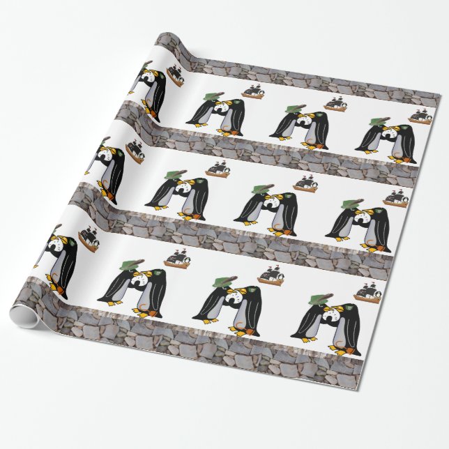 Papel de envolvimiento brillante, barco pingüino p (Desenrollado)
