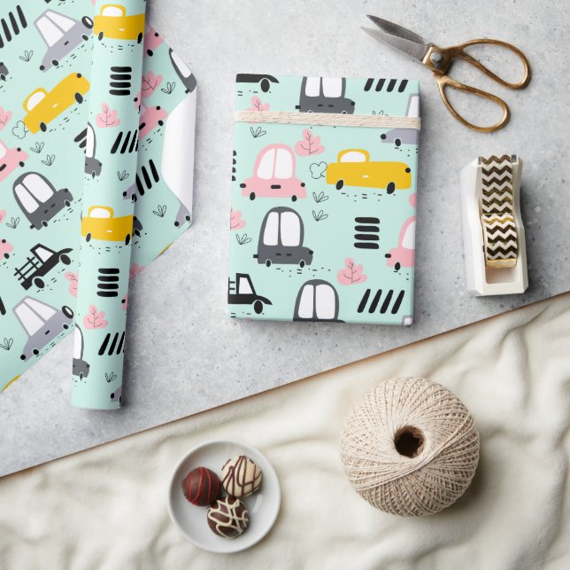 Papel de envolvimiento brillante de los autos retr (Artesanía)