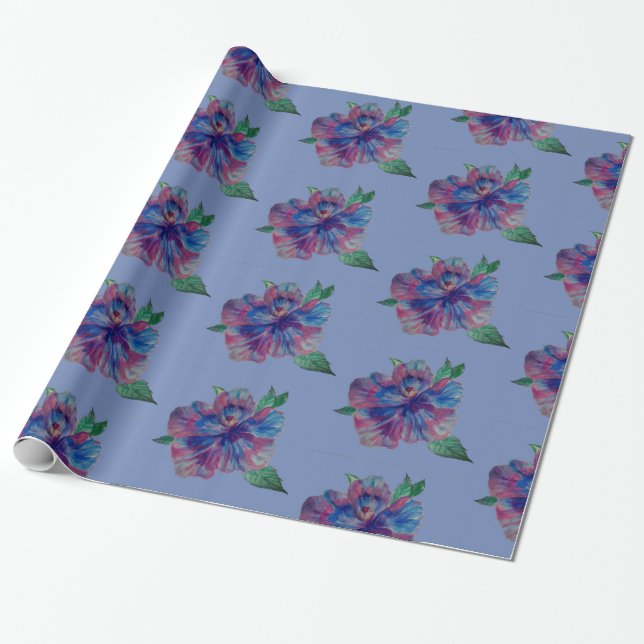 Papel de envolvimiento brillante, flor azul morado (Desenrollado)