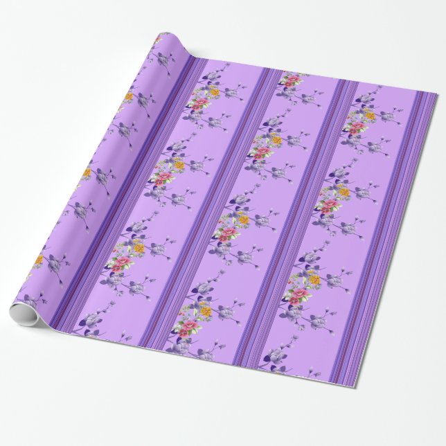 Papel de envolvimiento brillante, floral púrpura d (Desenrollado)