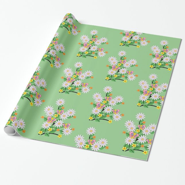 Papel de envolvimiento brillante, mariposa floral  (Desenrollado)