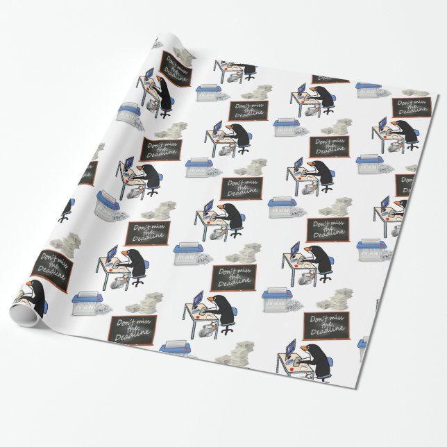 Papel de envolvimiento brillante, oficina de pingü (Desenrollado)