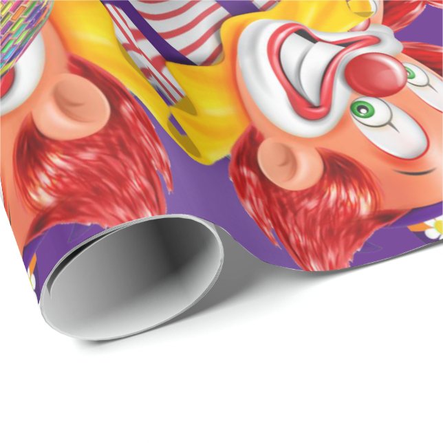 Papel de envolvimiento brillante Payaso púrpura (Esquina del rollo)