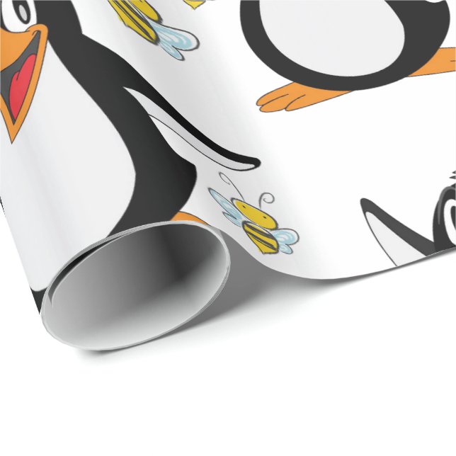 Papel de envolvimiento brillante pingüino abejorro (Esquina del rollo)
