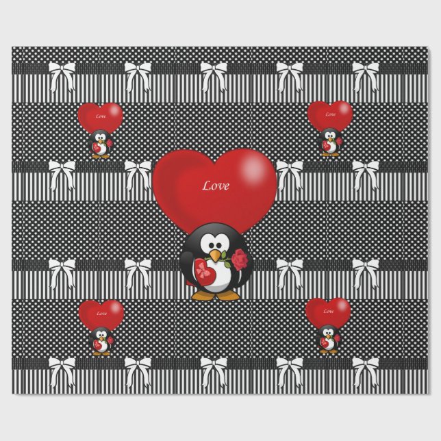 Papel de envolvimiento brillante Pingüino Amor Neg (Superficie plana)