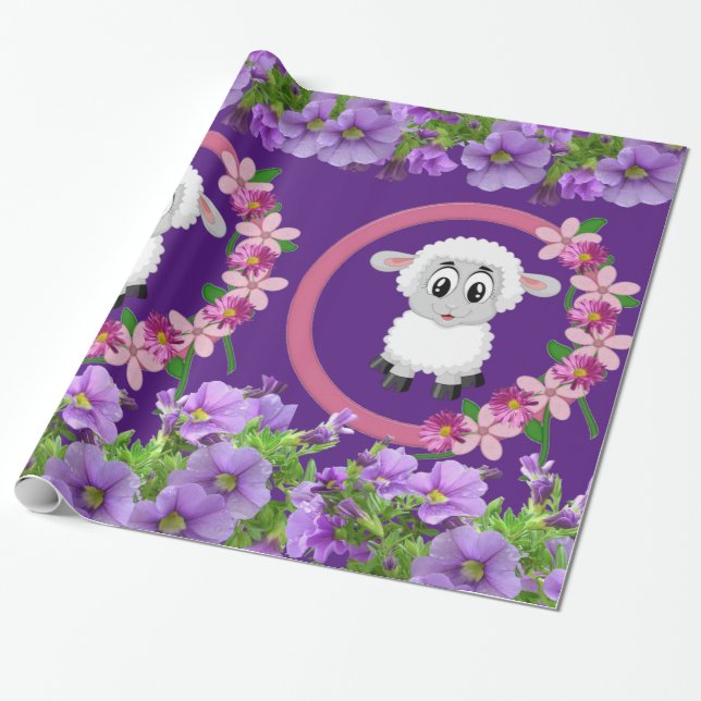 Papel de envolvimiento brillante, púrpura floral d (Desenrollado)
